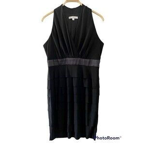 Evan-Picone Women’s Black Halter Sleeveless Tiered Knee-Length Dress Size 14
